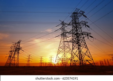 
Wire Electrical Energy At Sunset