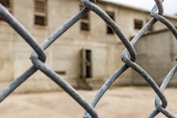 Wire Fence Surrounding The Exercise Yard For Death Row Inmates At The Idaho State Penitentiary, Boise, Idaho, USA.