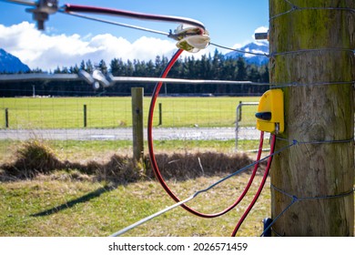 Wire And Post Farm Fencing With Electric Top Wire On A Farm In The High Country, Canterbury, New Zealand