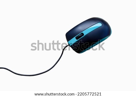 Wired computer mouse isolated on white background closeup.
