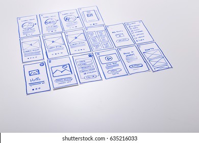 Wireframe sketches for mobile user interface. Design for mobile application