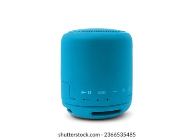 Wireless aqua blue music speaker isolated on white background - Shutterstock ID 2366535485
