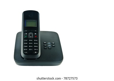 Wireless Black Telephone With Cradle Isolated On White Background