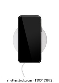 wireless charging of modern smartphone on wireless power charger isolated on white background