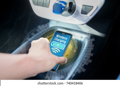 Wireless charging of smart phone in vehicle.