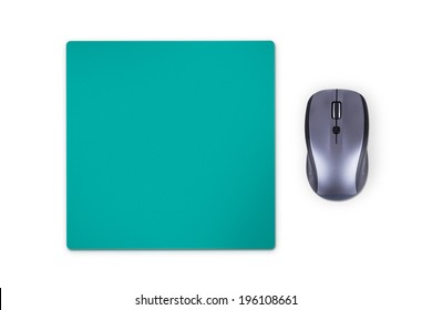 Wireless computer mouse with green pad, isolated on white background.