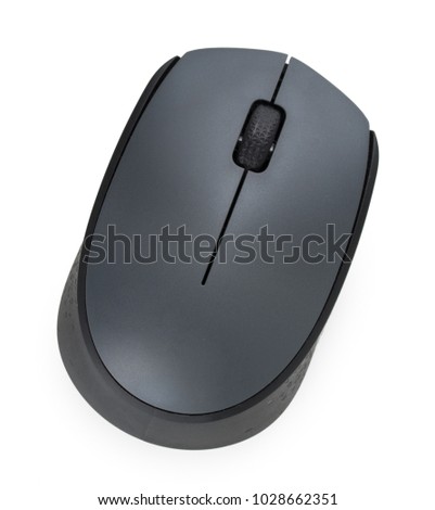 Wireless computer mouse isolated on white background, close up, top view.