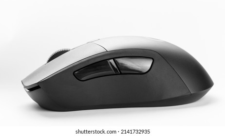 Wireless Computer Mouse On A White Background. Computer Peripherals.