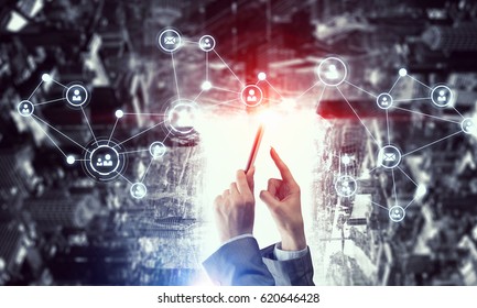 Wireless connection and new technology concept. Mixed media . Mixed media