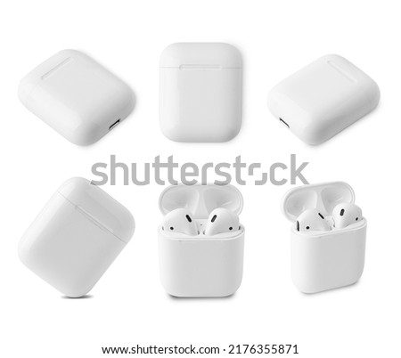 Wireless earbuds case mockup isolated on white background with clipping path.