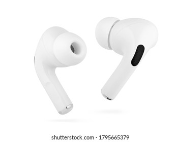 Wireless Earphones. Earbuds or headphones isolated on white background with clipping path