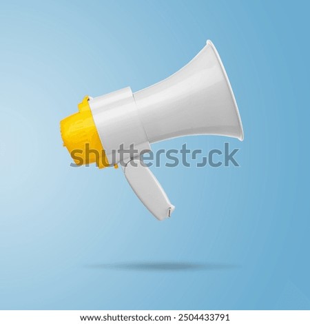 Wireless megaphone in air on light blue background