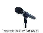 Wireless microphone with stand isolated on white background for singer and speaker. High quality dynamic microphone