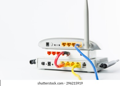 Wireless Modem Router Network Hub On White Background