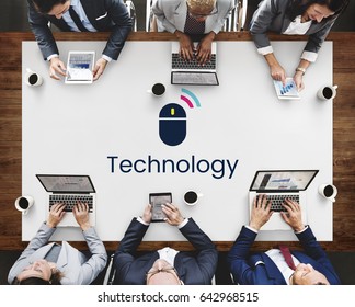 Wireless Mouse Connect Interactive Digital Technology Word Graphic