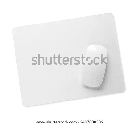 Wireless mouse and mousepad isolated on white, top view