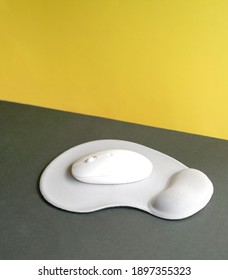 Wireless Mouse And Mouse Pad With Wrist Rest. Isolated.