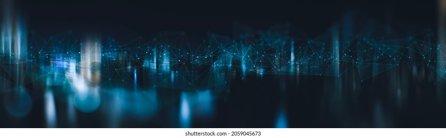 Wireless network and Connection technology concept with Abstract Bangkok city background in panorama view.