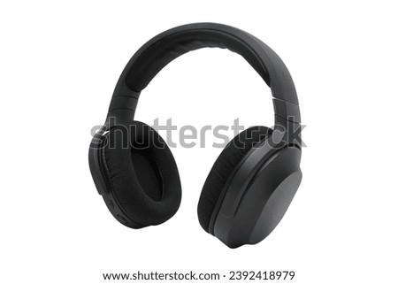 wireless overhead black headphones isolated on white background
