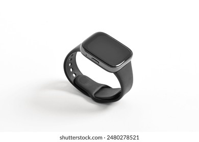 Wireless Smart watch isolated on white background. Black smartwatch square shape design isolated - Powered by Shutterstock