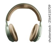 Wireless surround headphones in soft green color on a white isolated background