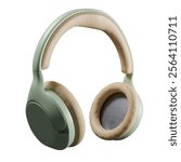 Wireless surround headphones in soft green color on a white isolated background