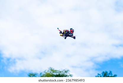 wireless technology fpv drone fly on sky 