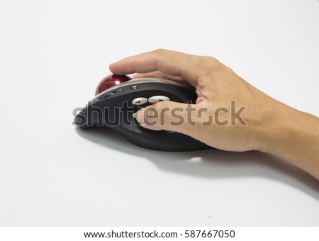 Wireless Track Ball Mouse in Hand