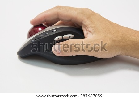 Wireless Track Ball Mouse in Hand