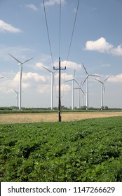 Wiring and wind turbines farm - Shutterstock ID 1147266629
