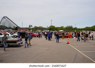 Wisconsin Dells, Wisconsin USA - May 21st, 2022: Many people gathered at vintage car show at Mt. Olympus during Automotion.