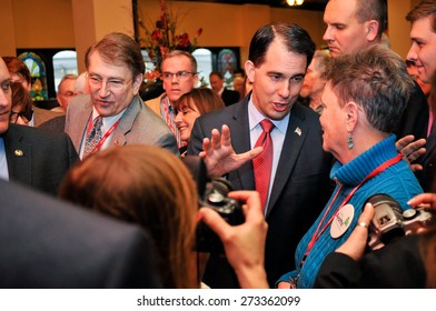  Wisconsin Governor Scott Walker Speaks With Voters In Nashua, NH, USA, On April 18, 2005. 