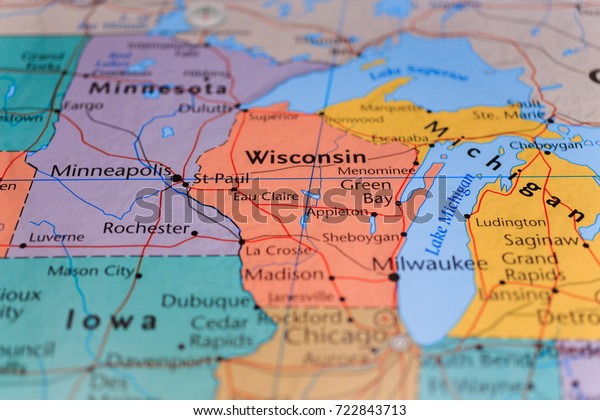 map of wisconsin and michigan Wisconsin Michigan On Map Stock Photo Edit Now 722843713 map of wisconsin and michigan