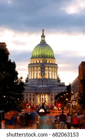 The Wisconsin State Capital After Sunset.  The Building Houses Both Chambers Of The Wisconsin Legislature Along With Wisconsin Supreme Court .