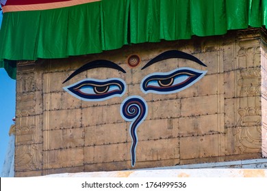 Wisdom Eyes Of Buddha At Swayambhunath, Kathmandu, Nepal, Which Is One Of The World Heritage Site Declared By UNESCO And Is One Of The Top Travel Destination Of Nepal