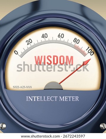 Wisdom and Intellect Meter that is hitting a full scale, showing a very high level of wisdom, overload of it, too much of it. Maximum value, off the charts. 