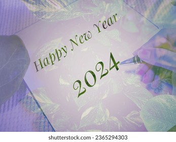 Wish a Happy New Year 2024 with a card for tree lovers. The background is the shadow of a spotted betel tree. - Shutterstock ID 2365294303