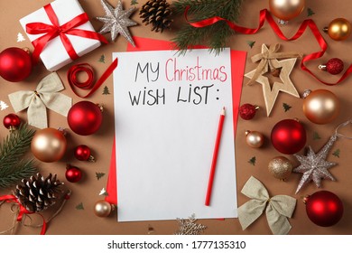 wish list for christmas and new year and christmas decor top view, place for text
 - Powered by Shutterstock