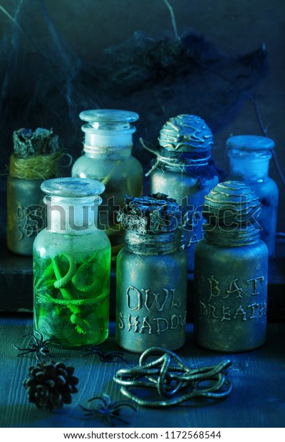 Witch Apothecary Jars Magic Potions Halloween Stock Photo Edit