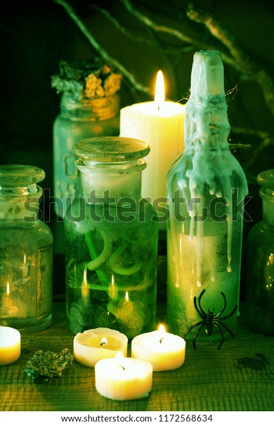 Witch Apothecary Jars Magic Potions Halloween Stock Photo Edit