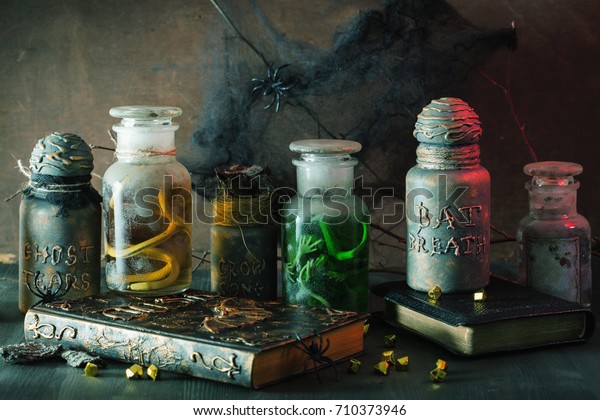 Witch Apothecary Jars Magic Potions Halloween Stock Photo Edit