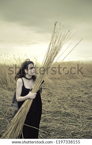 Similar – Image, Stock Photo beautiful and mysterious girl with scythe