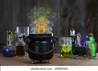 Witch cauldron with smoke