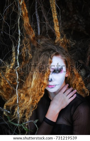 the witch in the dark forest on Halloween