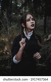 Witch in the form of a student in the forest