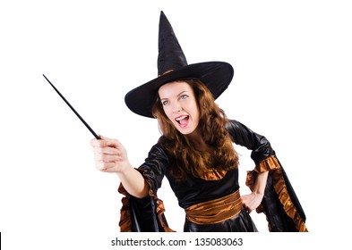 Witch With Wand Isolated On The White