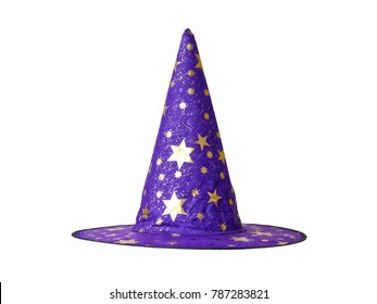 Witch or Wizard hat decorated with stars isolated