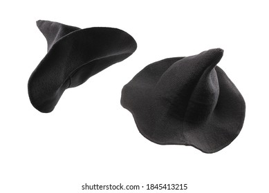 Witch wool hat isolated on white background. Halooween cloth. 