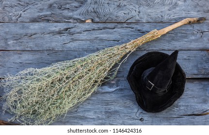 Witch's Broom And Hat For Halloween