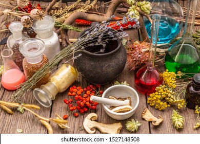 Witchs Laboratory Alchemical Equipment Apothecary Treatment Stock Photo ...